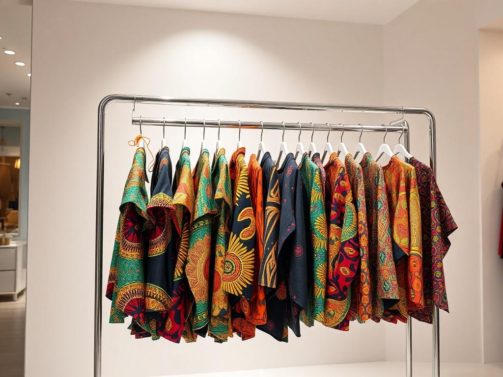 A stunning display of ready to wear garments hanging elegantly