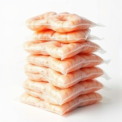 Vacuum-sealed frozen shrimp and seafood packages in professional packaging