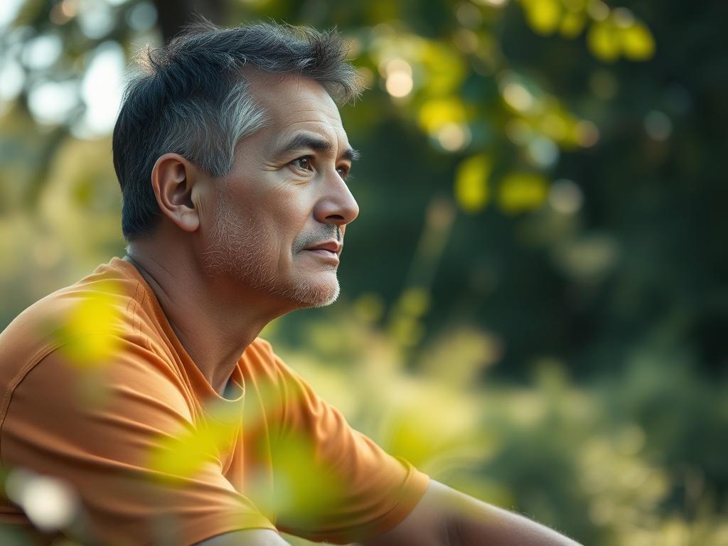 **AI Image Generation Prompt:**

Create a hyper-realistic, high-resolution close-up photograph that captures the essence of the blog titled "Beyond Belief: Embracing Reality." The composition should feature a single subject: a thoughtful individual sitting outdoors in a serene, natural setting. This person, a contemplative middle-aged man, gazes into the distance with an expression of calm reflection, embodying the spirit of someone who has embraced reality through evidence-based reasoning.

The background 