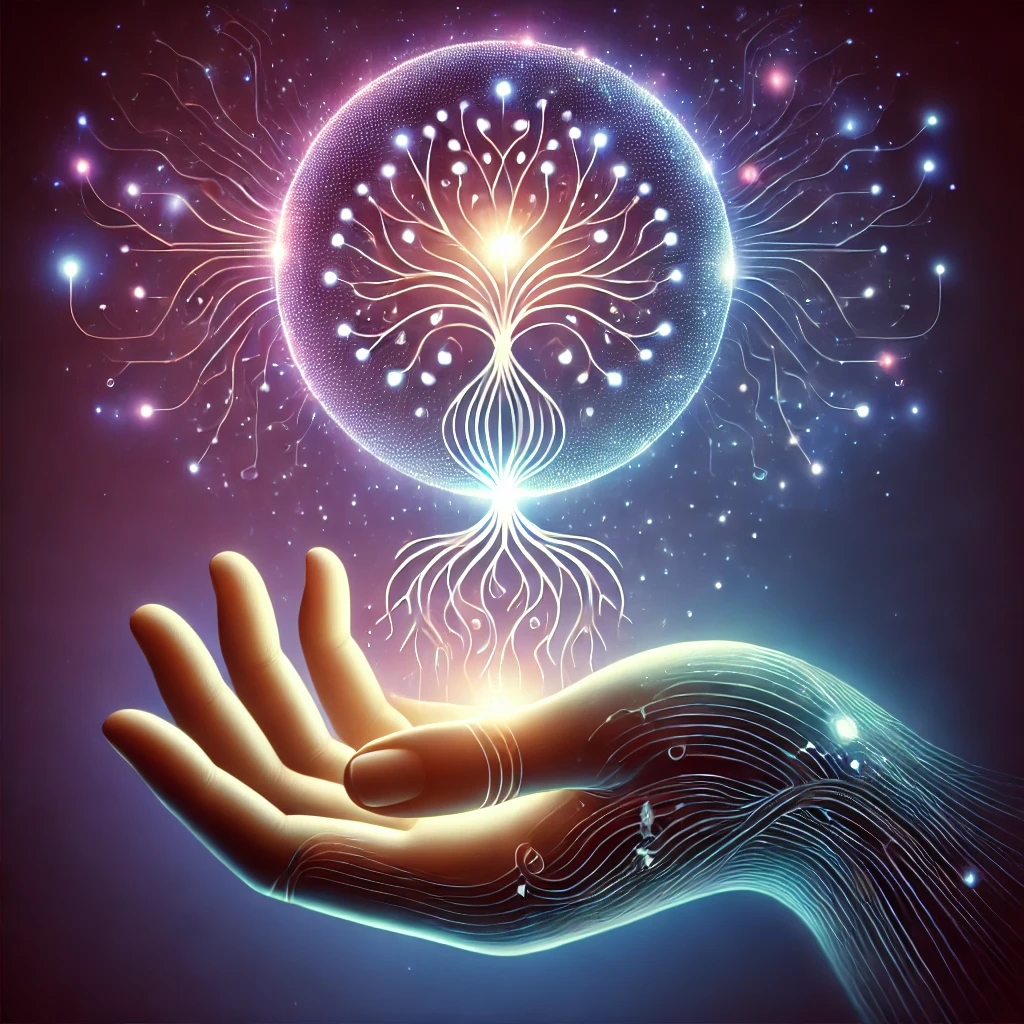 dall·e 2024-12-15 00.50.08 - a symbolic illustration of a human hand gently holding a glowing orb that represents artificial intelligence. the orb emits a soft, radiant light, and.webp