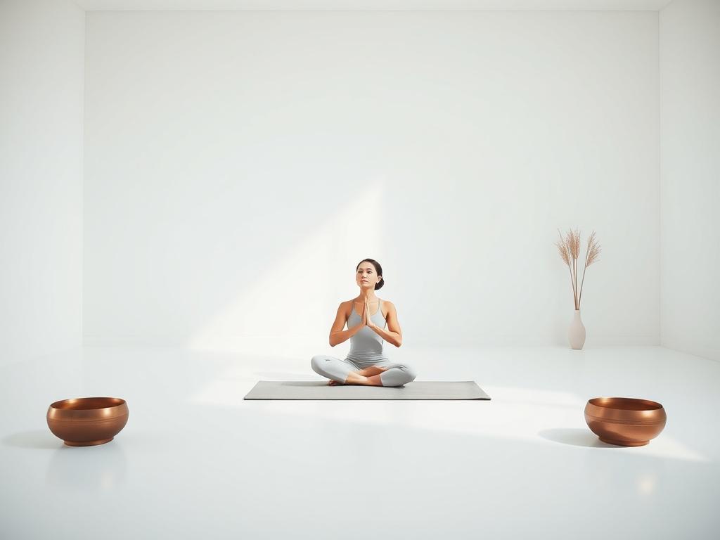 A serene, high resolution of a person practicing yoga in