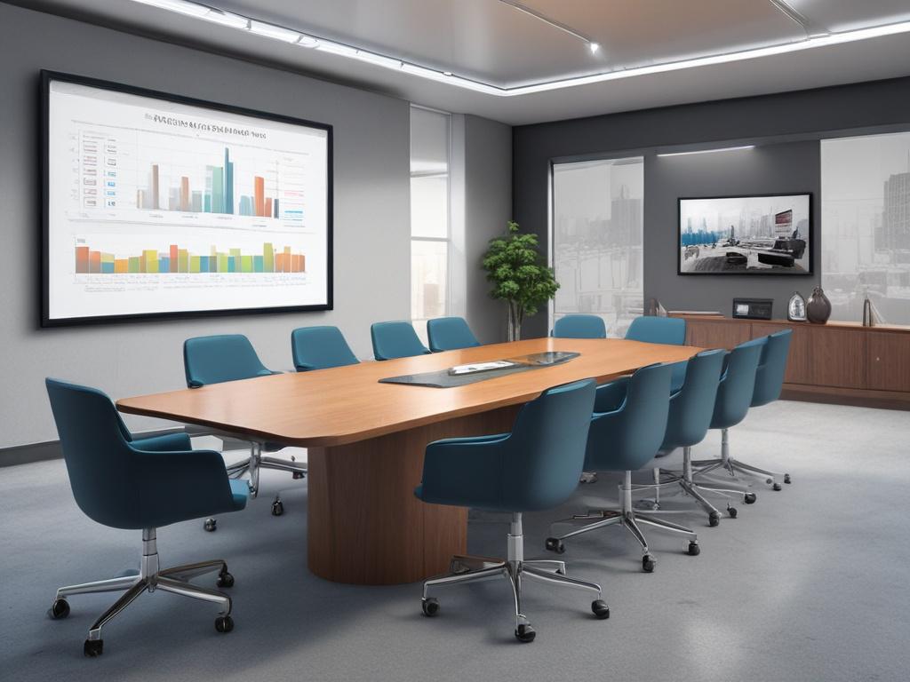 A strategic business meeting in a sleek conference room, with