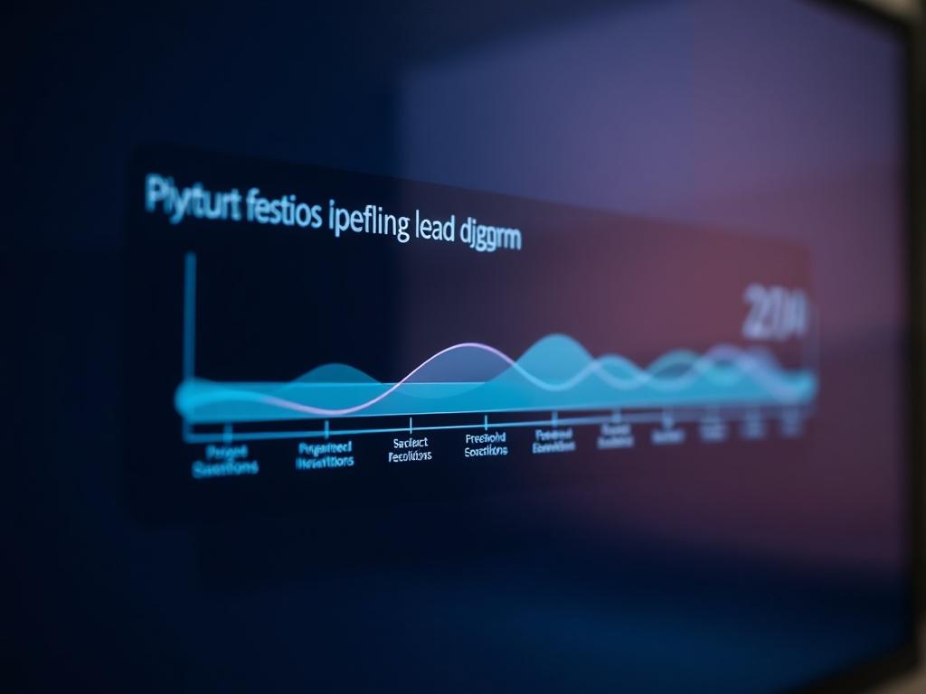 A realistic close-up shot of a pipeline diagram on a digital screen displaying various stages of lead qualification. The background should feature a gradient from deep navy to charcoal, creating a calm and professional atmosphere.