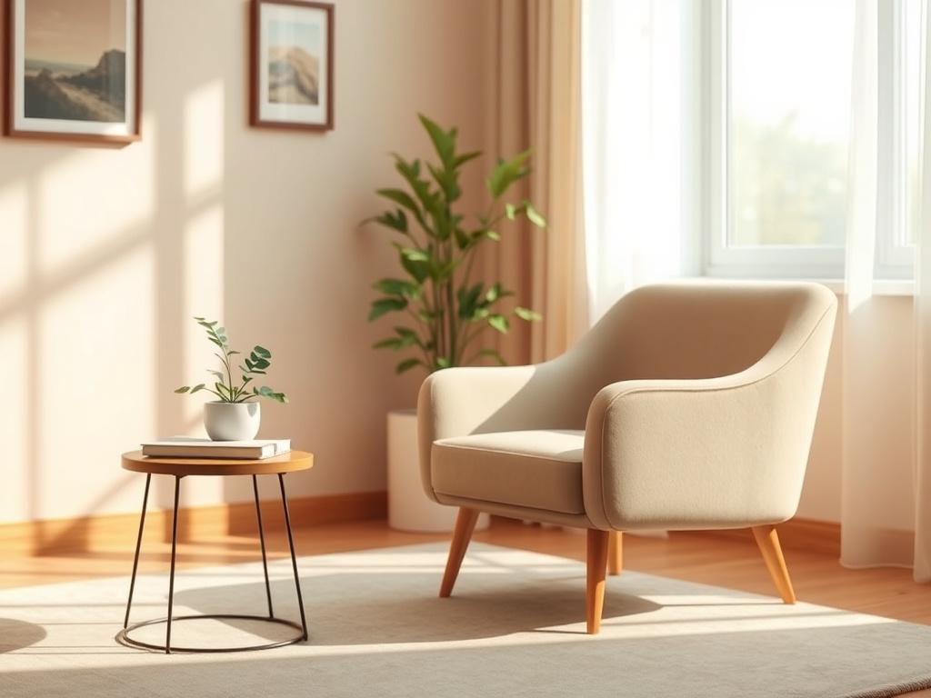 A serene and inviting counseling office with soft tones and