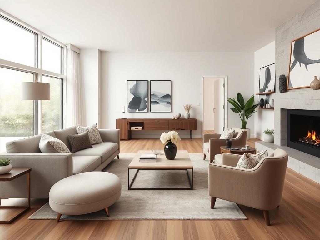An elegant living room designed with contemporary furniture and a