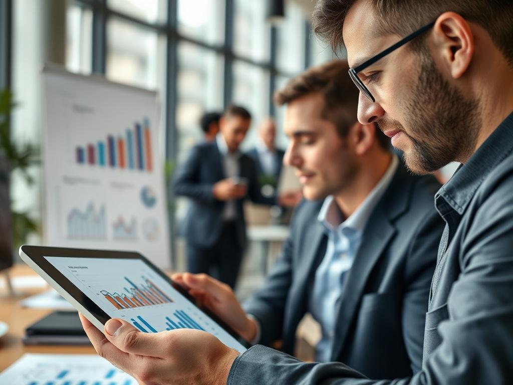 A close up shot of a professional recruiter analyzing data