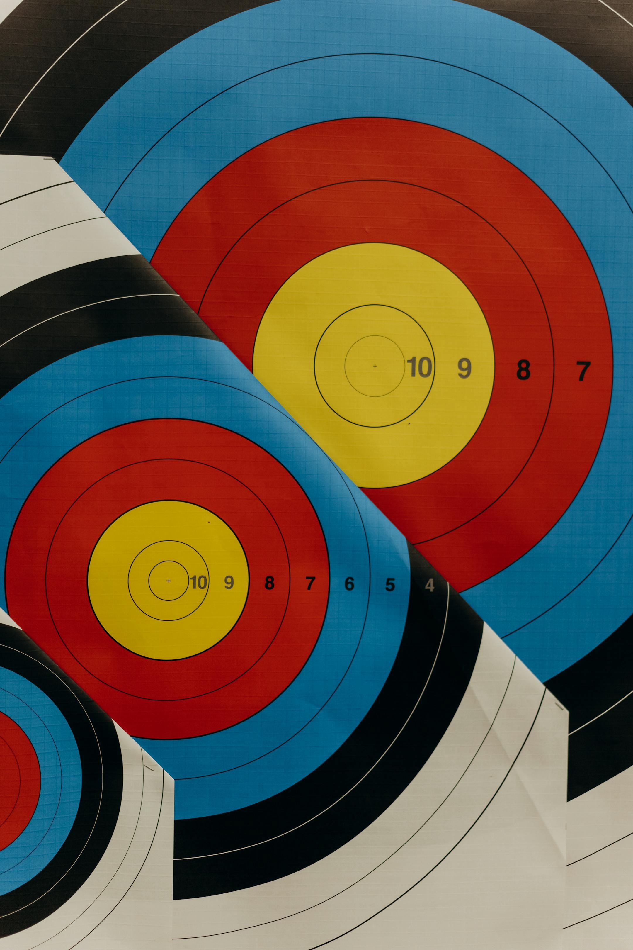 Detailed view of vibrant archery targets, ideal for precision sports themes.