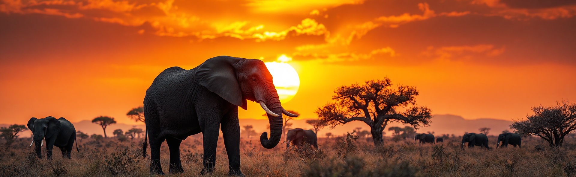 Elephants at sunset in Uganda safari