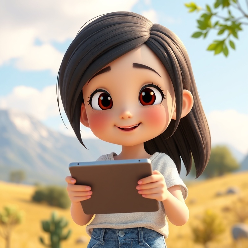 Girl character with tablet representing our program