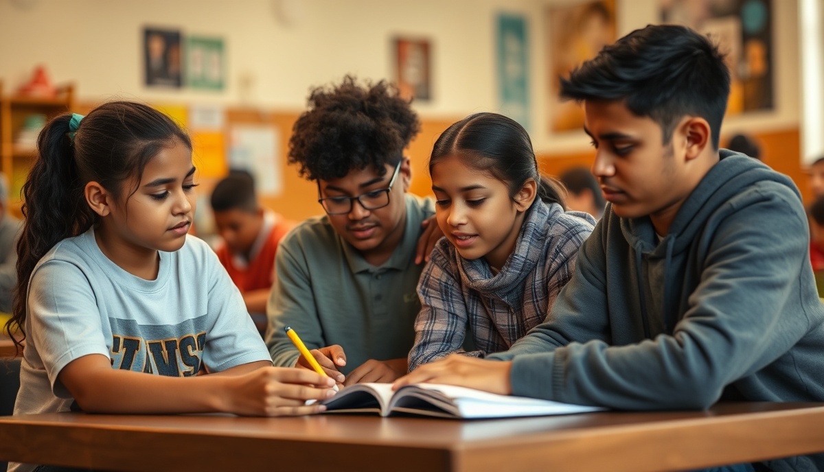 Young immigrant students studying together with determination