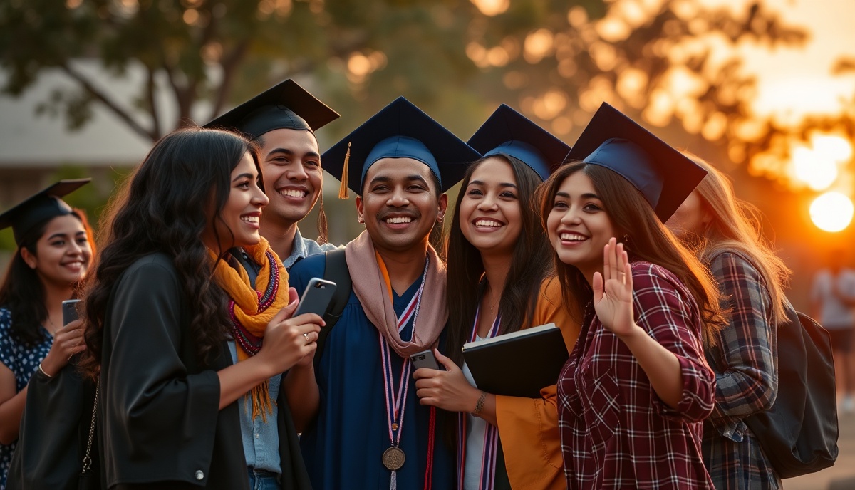 Young adults celebrating educational achievement together