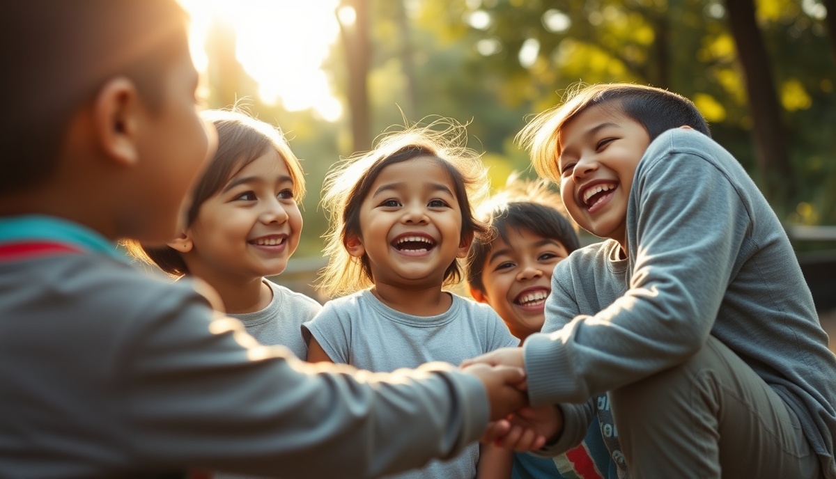 Latino children learning and laughing together