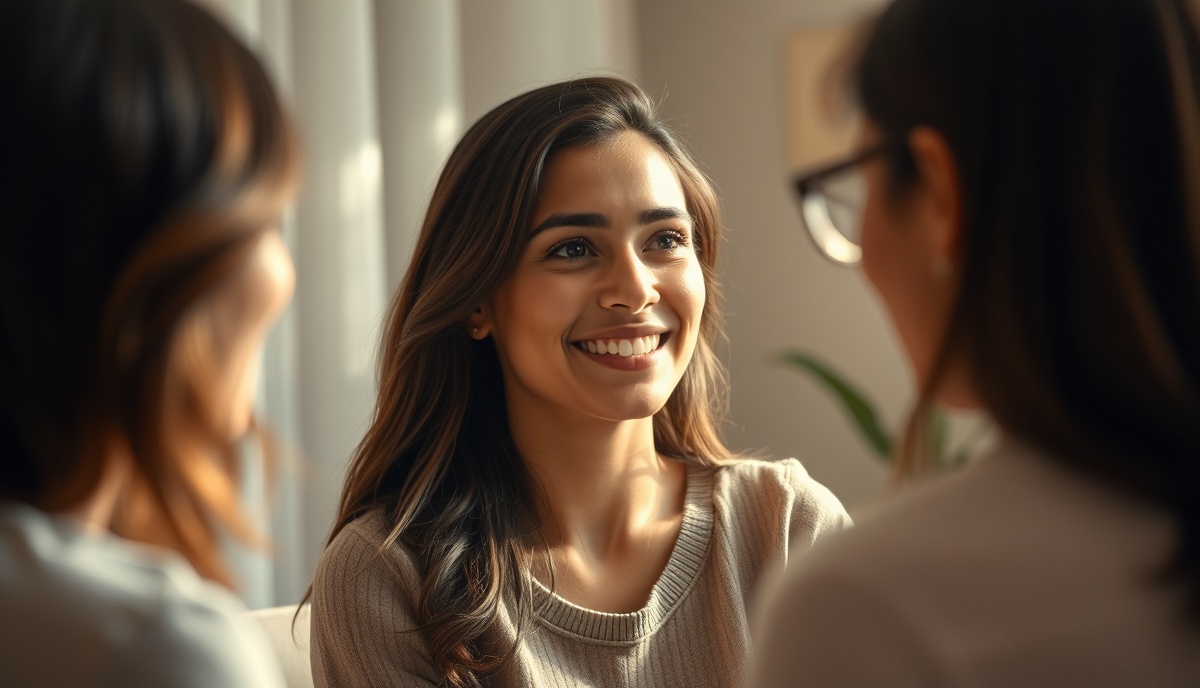 Young woman in counseling experiencing breakthrough moment