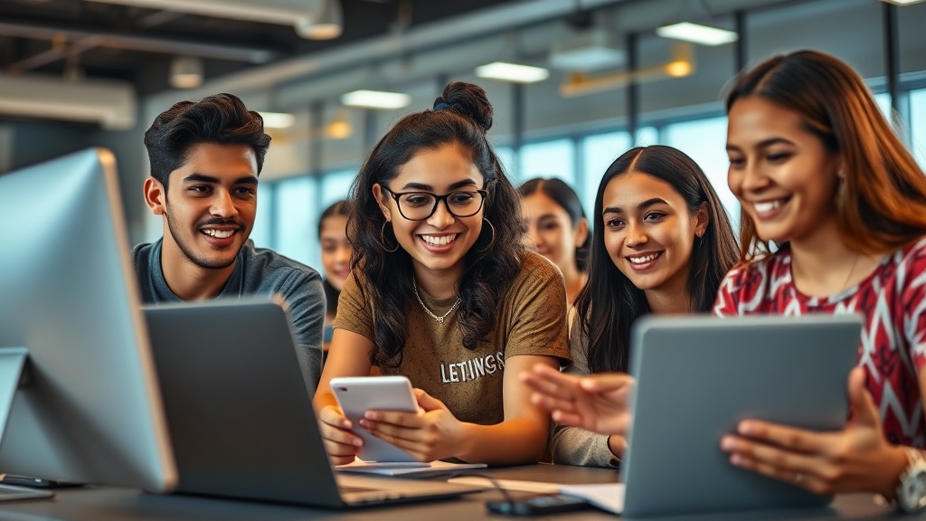 Young people learning digital skills on computers