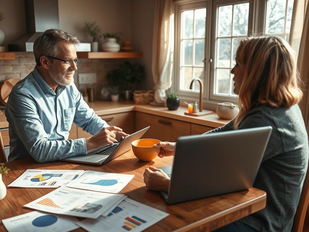 An expert consultant discussing solar energy options with a homeowner