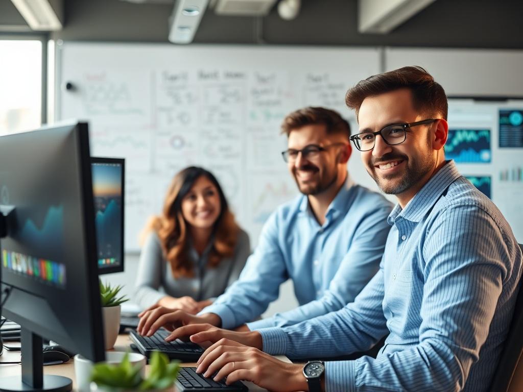 A close up shot of a dynamic office scene with