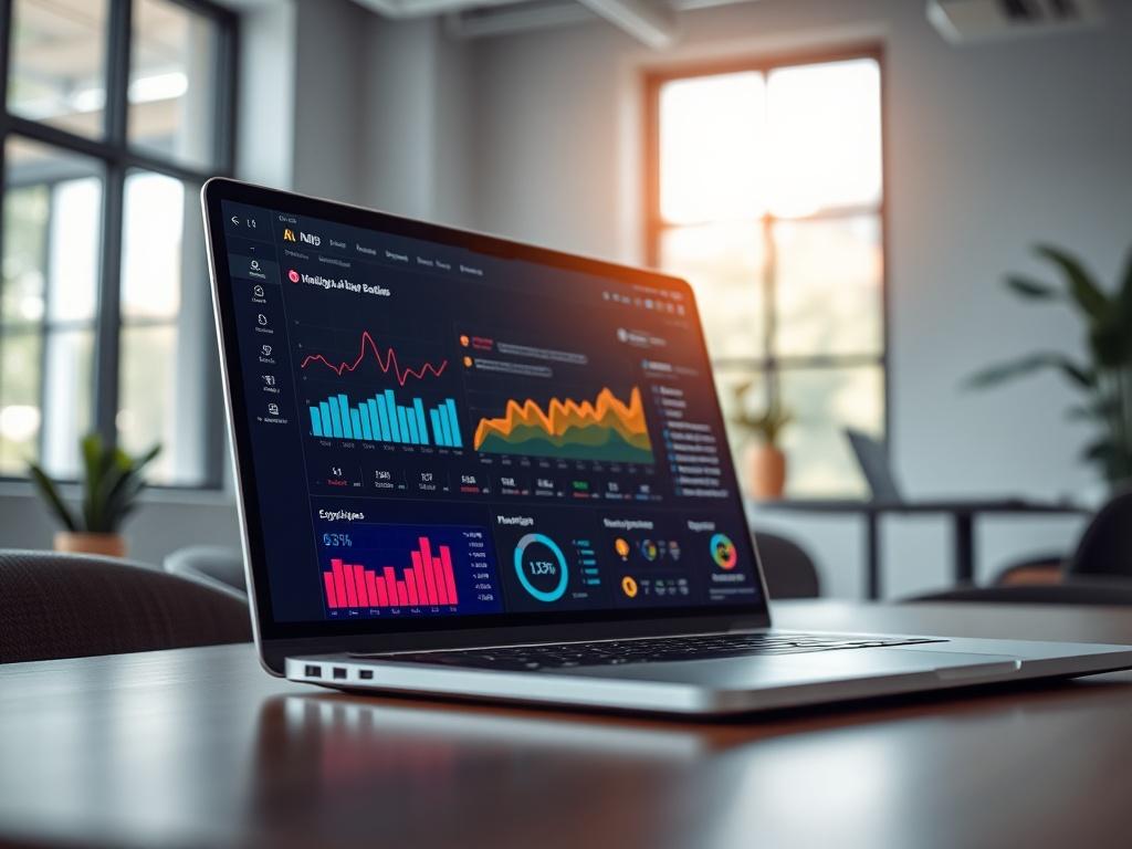 A close up shot of a modern workspace featuring a