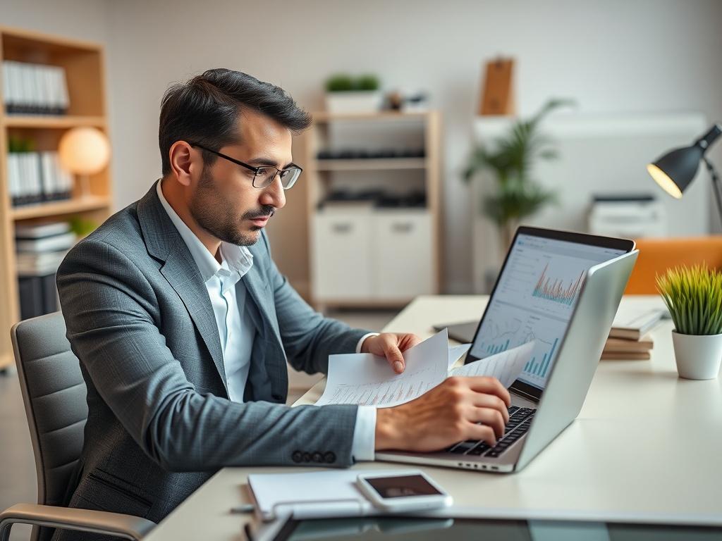 A close up shot of a business owner sitting at