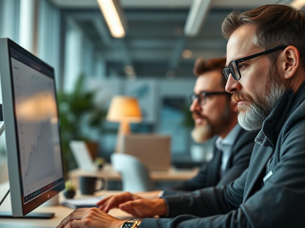 A close up shot of a business owner analyzing performance