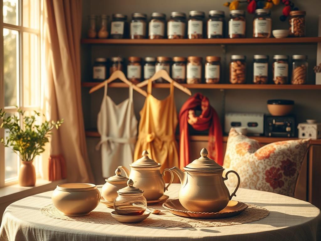 A cozy tea house setting featuring a beautifully arranged table