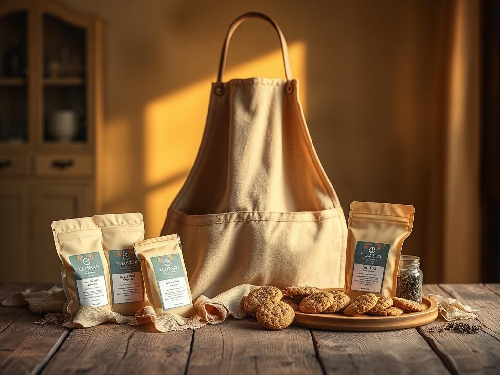 A cozy, inviting scene featuring a handcrafted apron draped elegantly