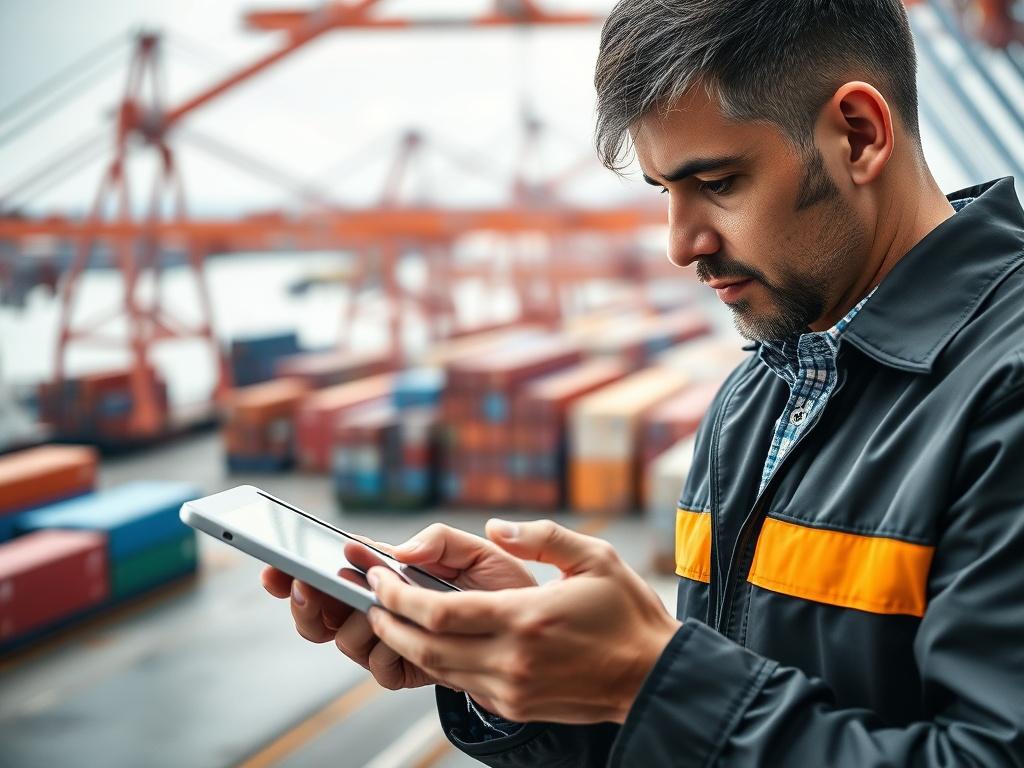 A close up, hyper realistic image of a logistics professional