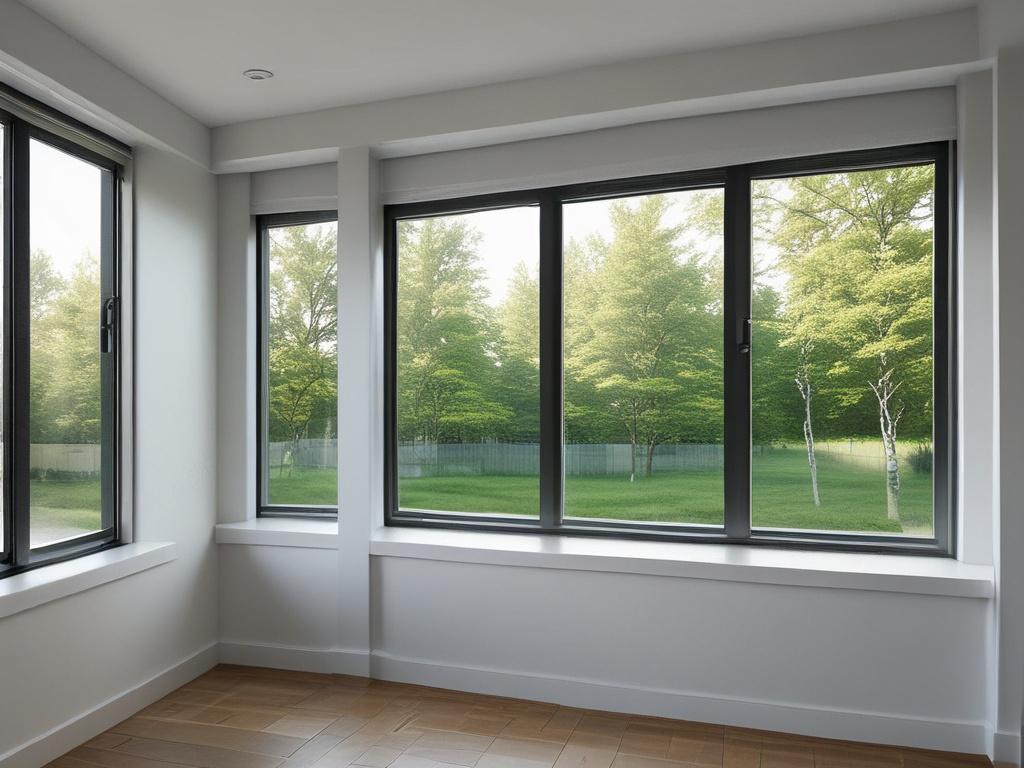A hyper-realistic close-up shot of a modern aluminum window installed in a contemporary home setting, showcasing sleek lines and a shiny finish. The background should be a well-lit room with natural light coming through the window, highlighting the clarity of the glass and the quality of the aluminum frame. The color scheme should complement the rgb(85, 141, 151) primary color.