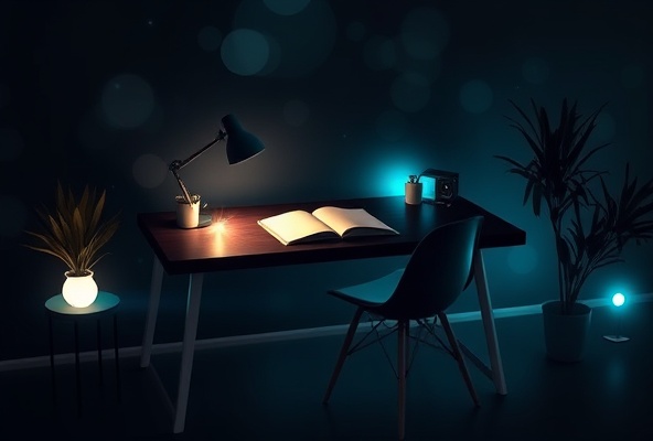 A serene workspace for spiritual journaling with soft lighting and mystical elements