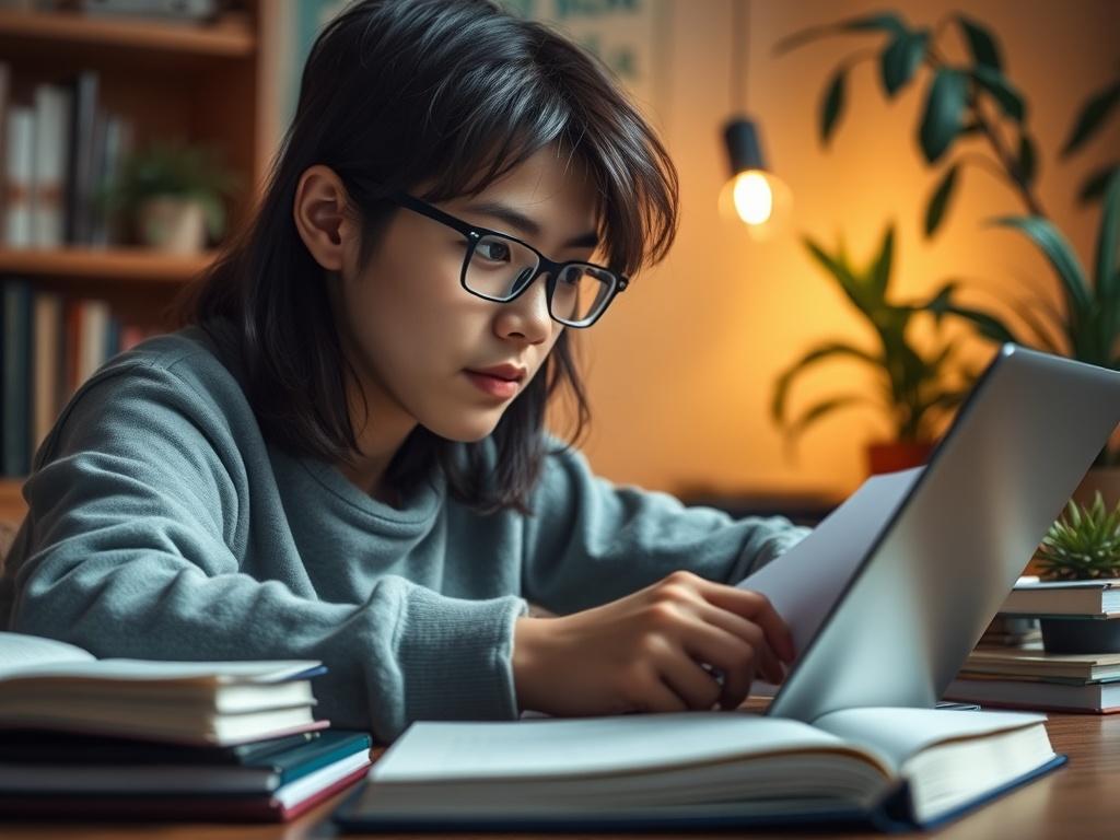 A close up shot of a student studying with a