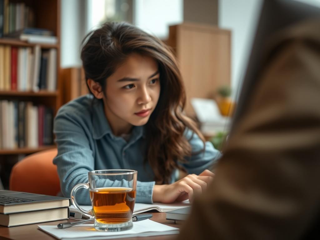 A close up of a student engaged in an online