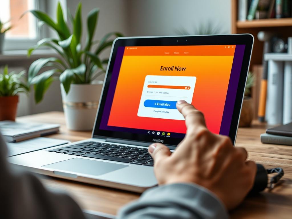 A close up shot of a hand clicking the 'Enroll