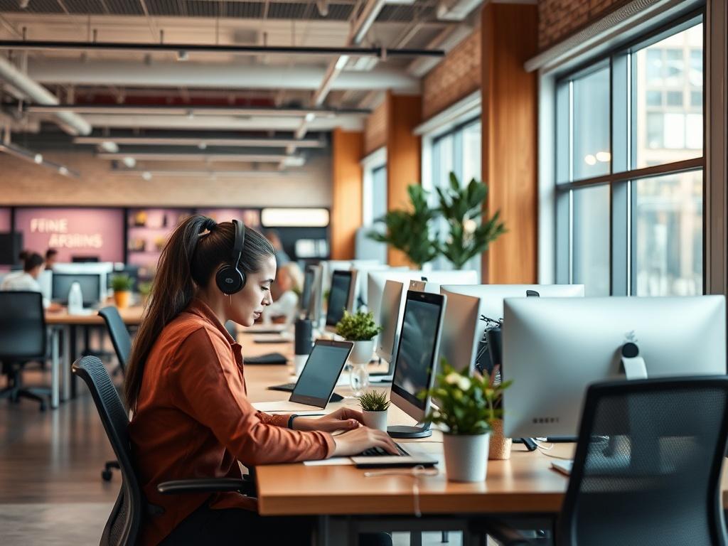 A modern commercial workspace designed for efficiency, featuring an open