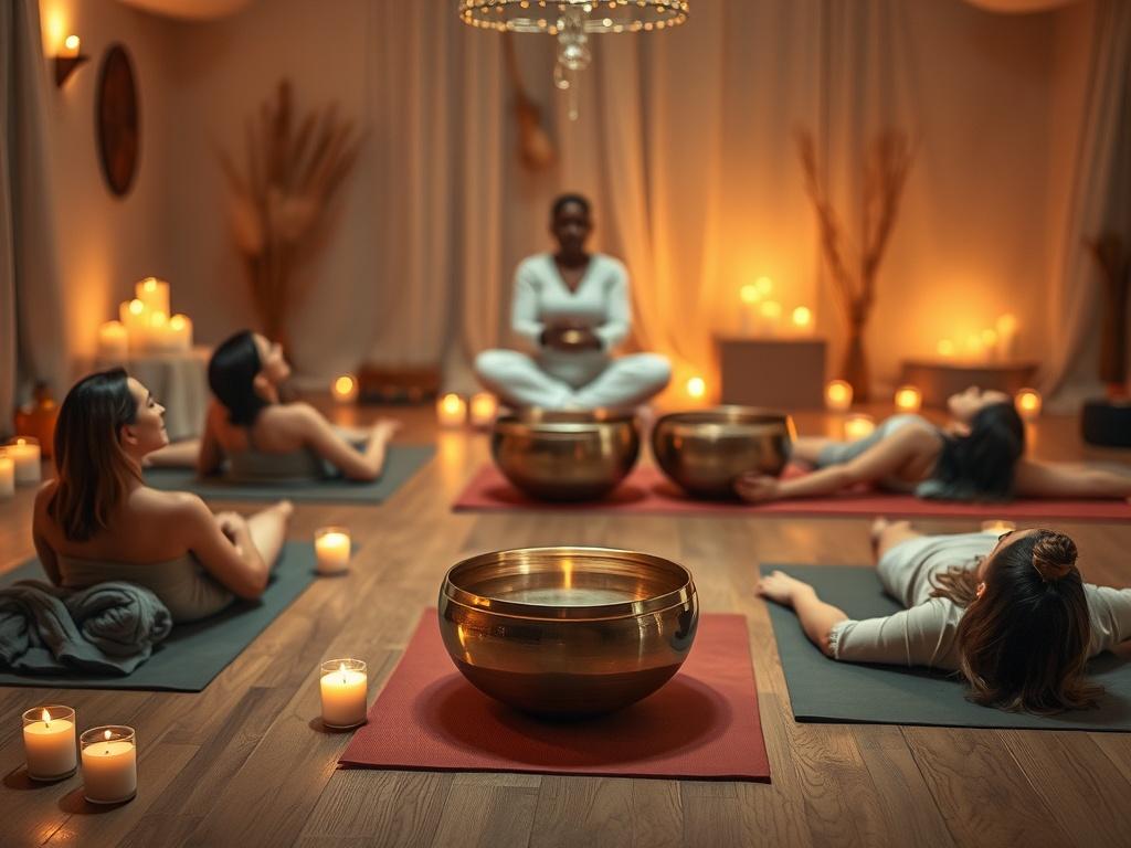 An intimate sound healing session held in a cozy, candle