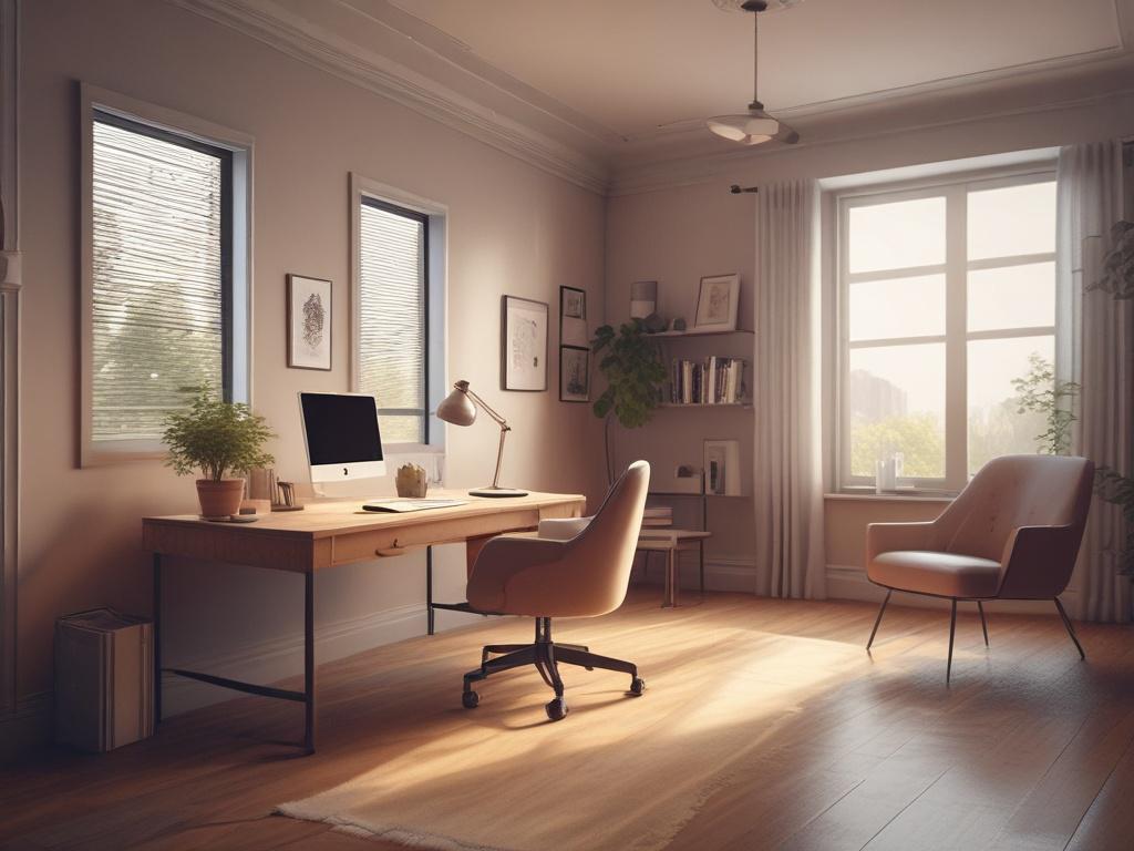 A calming scene depicting a cozy office space with soft lighting, a comfortable chair, and a small table with a notebook and pen. The consultant, an approachable and wise-looking person, sits across from an empty chair, symbolizing a welcoming environment for deep discussions. The background features soothing colors and elements like plants, creating a relaxed atmosphere.