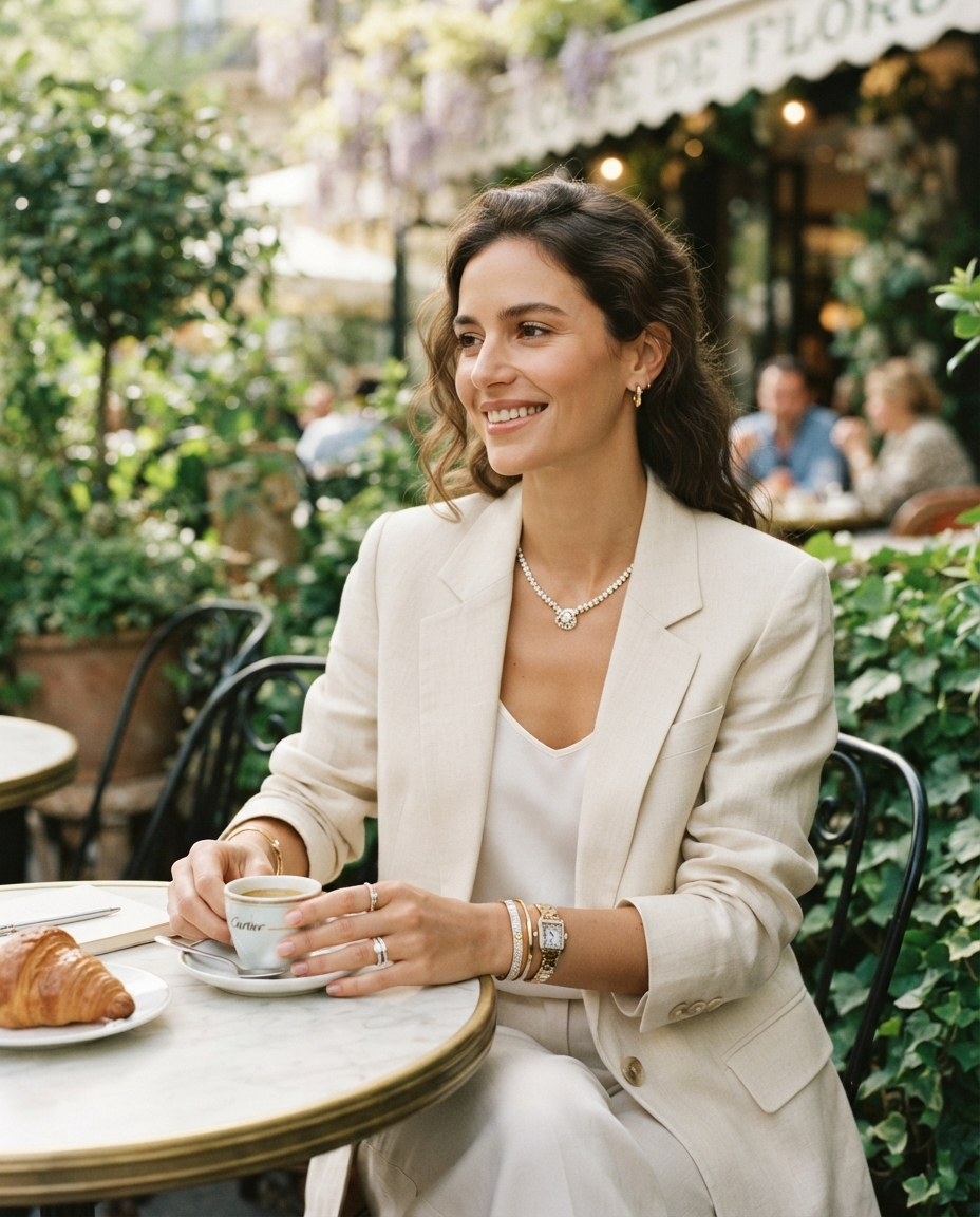 Luxury jewelry at a cafe
