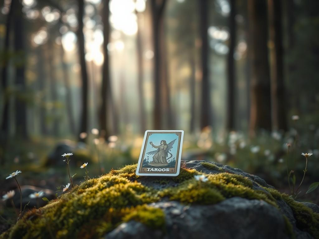 A serene forest scene with soft, gentle lighting filtering through