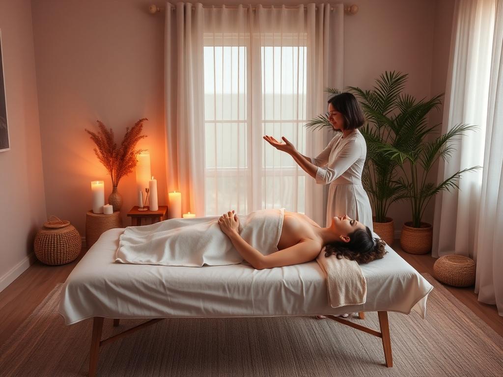 A calming, high resolution image of a serene Reiki healing
