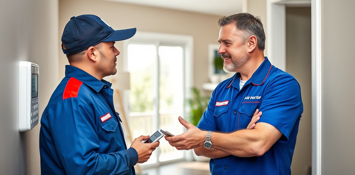 HVAC technician consulting with Vancouver homeowner about their heating and cooling system