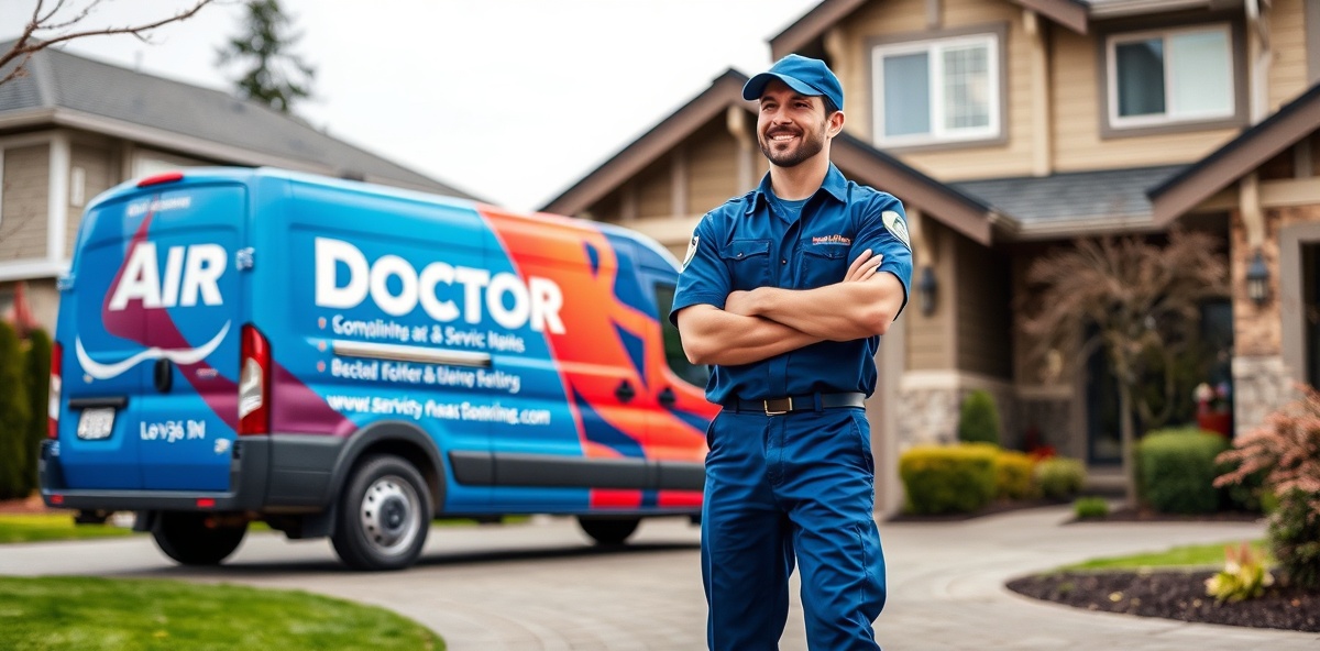 Professional HVAC technician arriving at Vancouver, WA home to help homeowner