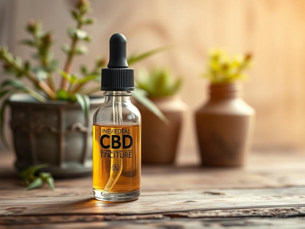 A high resolution of a glass dropper bottle containing CBD