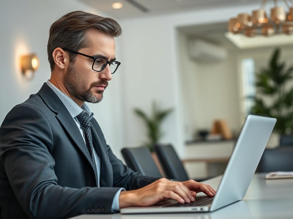 A professional and focused image of a confident consultant analyzing