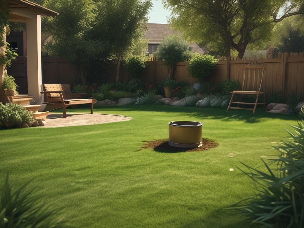 a serene backyard with lush green grass and a clear