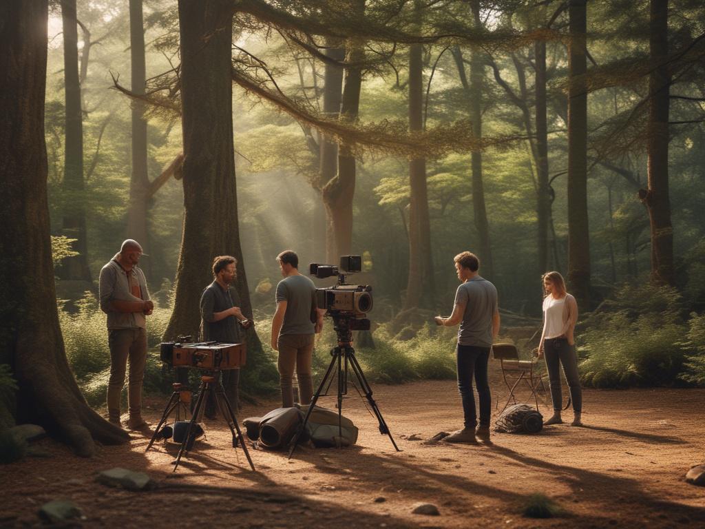 A realistic high resolution of a film production set, showcasing