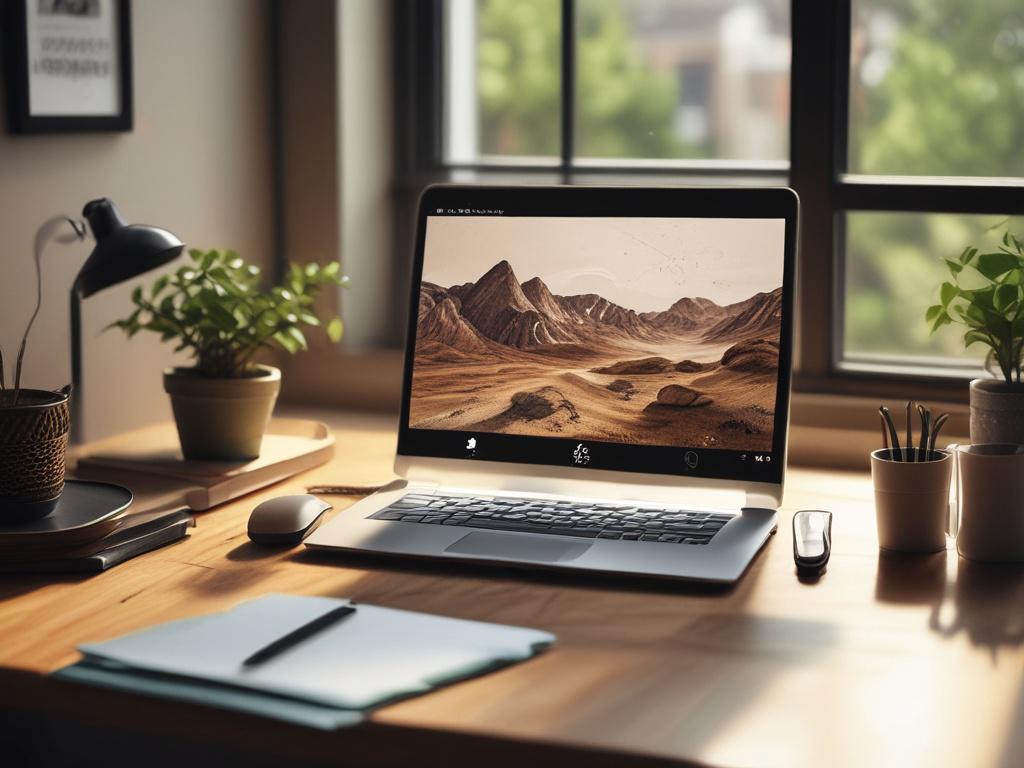 A high resolution showcasing a modern workspace with a laptop