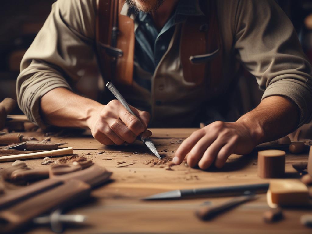 A high resolution of a craftsman working on a wooden