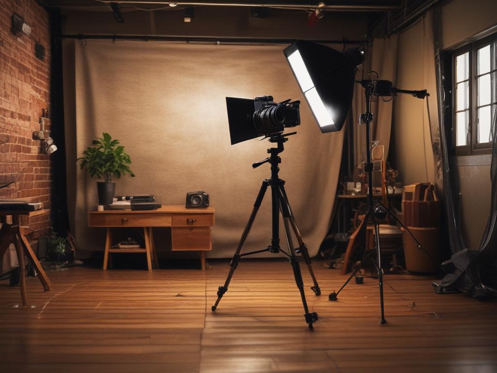 A high resolution of a video production setup featuring a