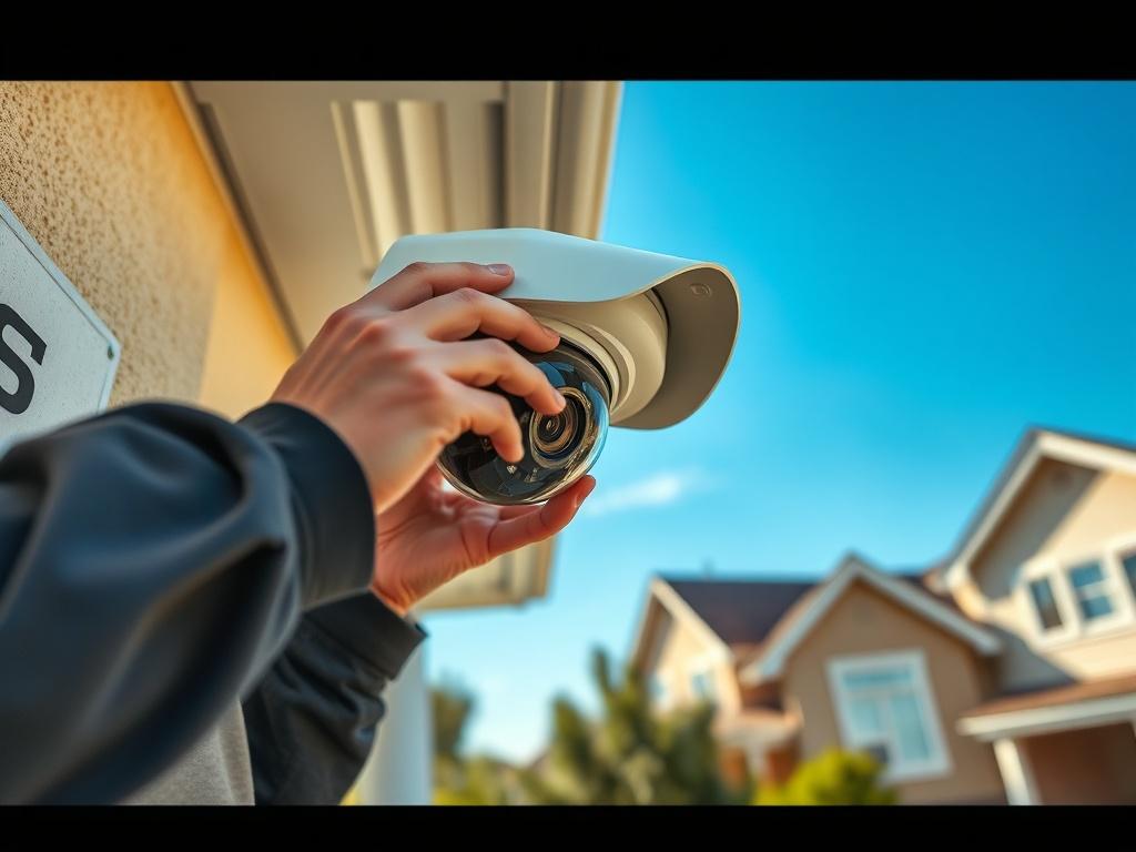 A close up shot of a professional installing a security