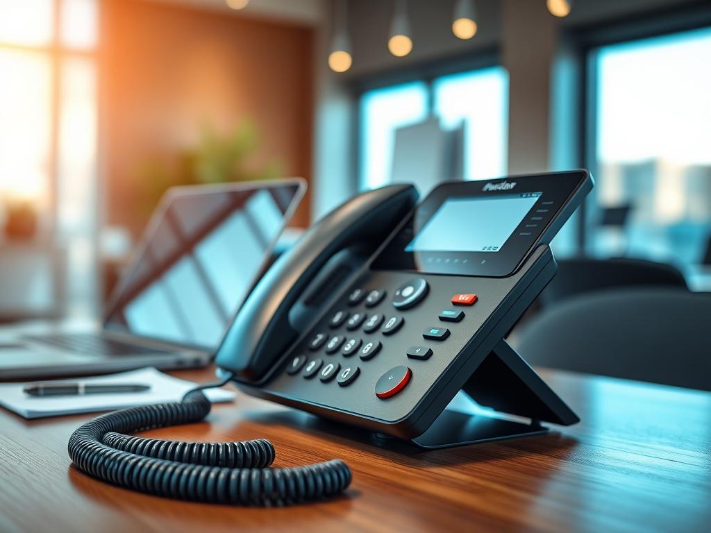 A high resolution image of a modern VOIP phone on