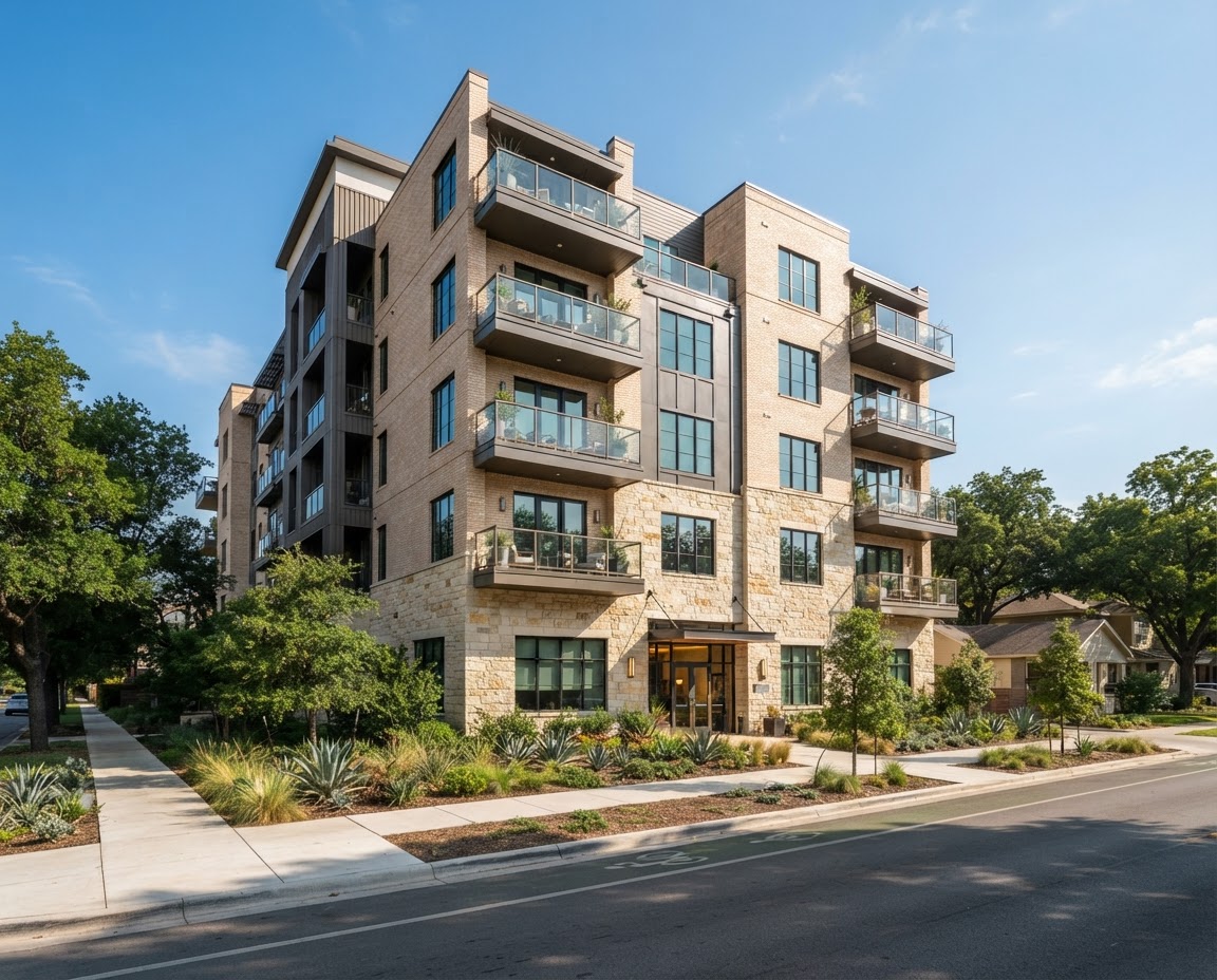 The Wren's contemporary brick and limestone exterior