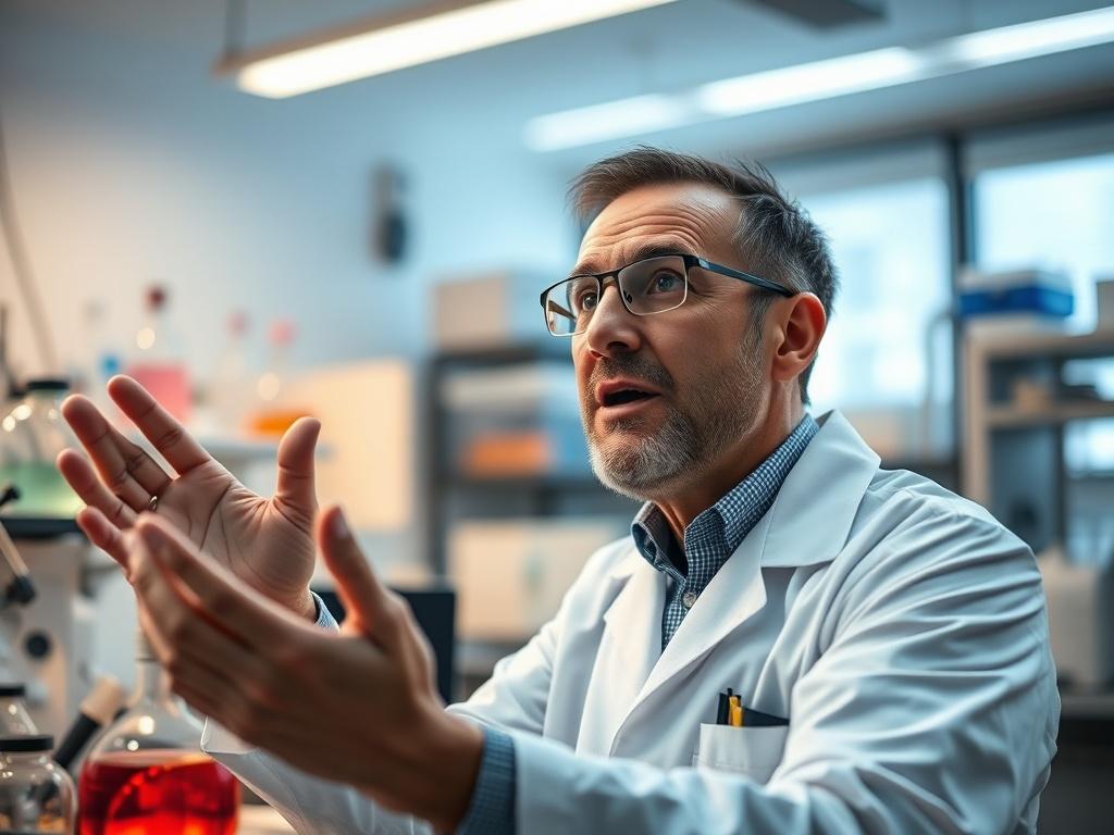 A close up shot of a scientist in a lab,